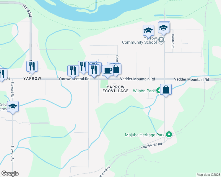 map of restaurants, bars, coffee shops, grocery stores, and more near 42312 Yarrow Central Road in Chilliwack