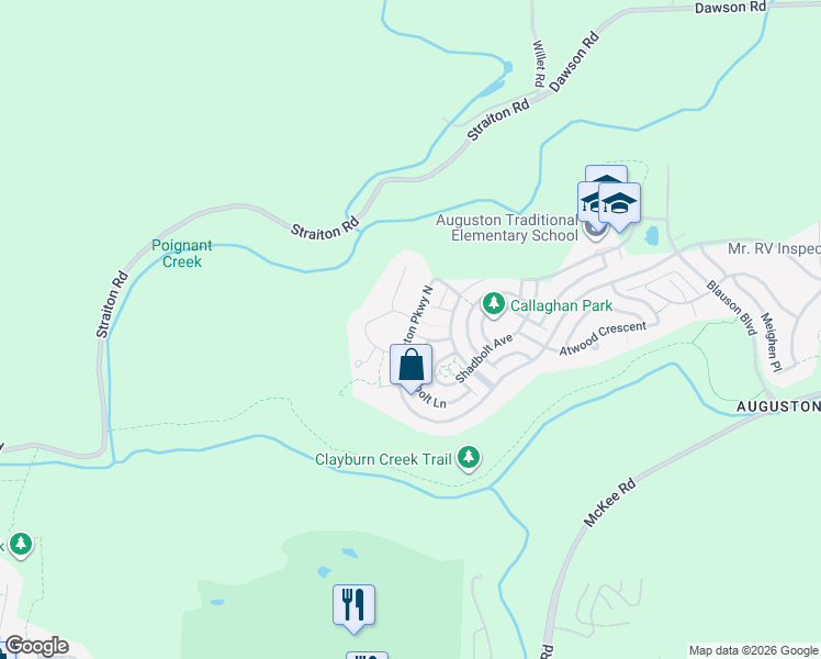 map of restaurants, bars, coffee shops, grocery stores, and more near Auguston Parkway North in Abbotsford