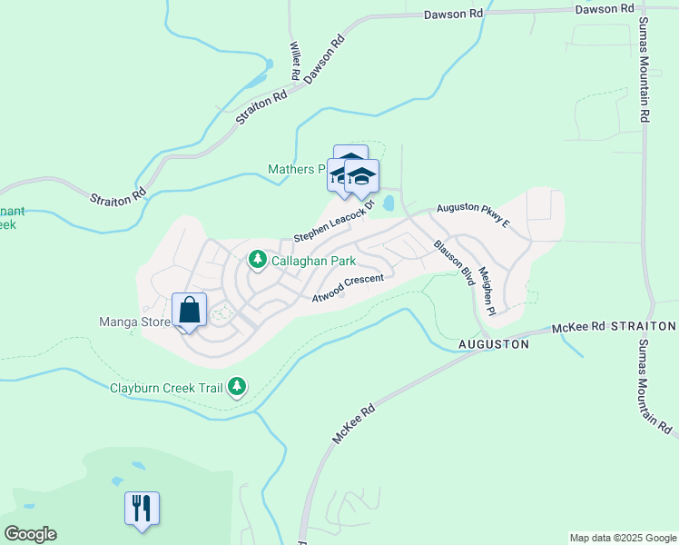 map of restaurants, bars, coffee shops, grocery stores, and more near 36249 Atwood Crescent in Abbotsford