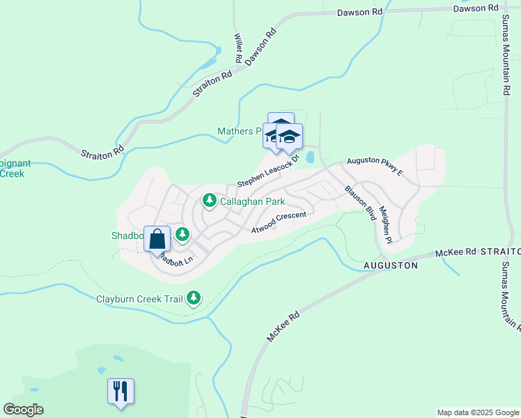 map of restaurants, bars, coffee shops, grocery stores, and more near 36250 Auguston Parkway South in Abbotsford