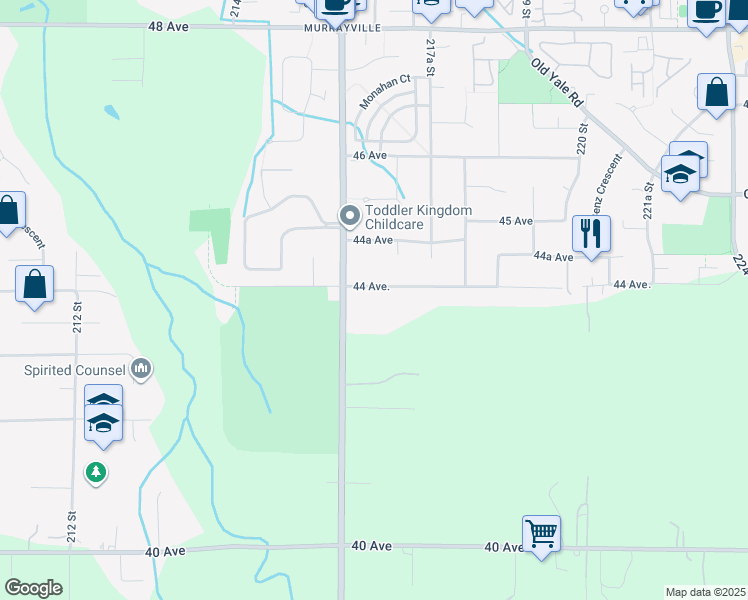 map of restaurants, bars, coffee shops, grocery stores, and more near 21646 44 Avenue in Langley