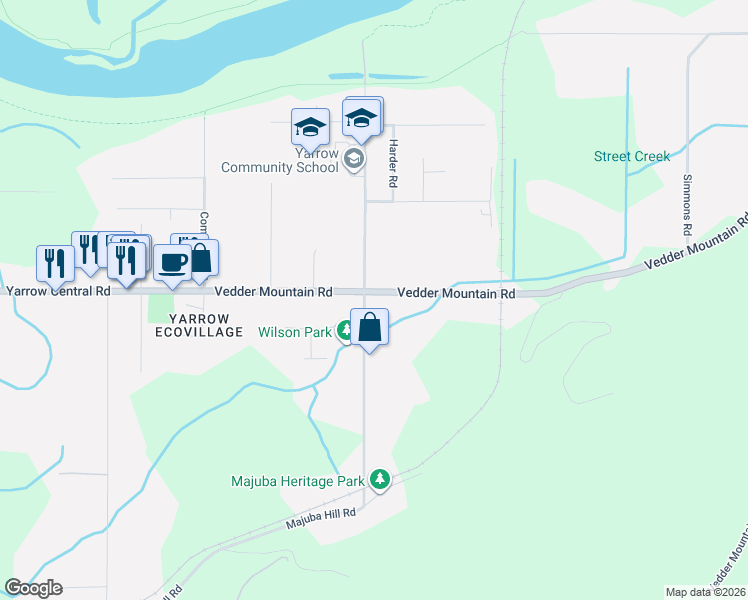 map of restaurants, bars, coffee shops, grocery stores, and more near 4382 Wilson Road in Chilliwack