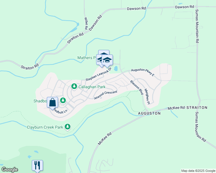 map of restaurants, bars, coffee shops, grocery stores, and more near 4389 Atwood Crescent in Abbotsford