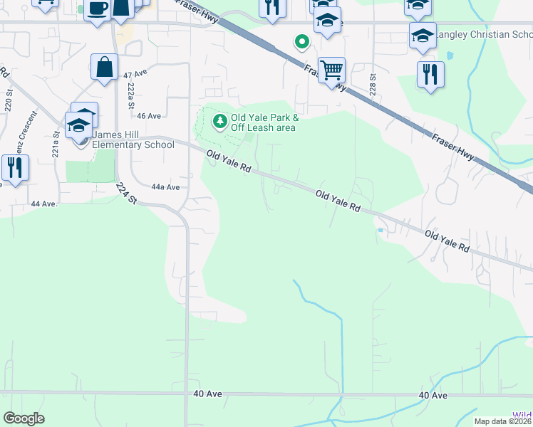 map of restaurants, bars, coffee shops, grocery stores, and more near 22558 Old Yale Road in Langley