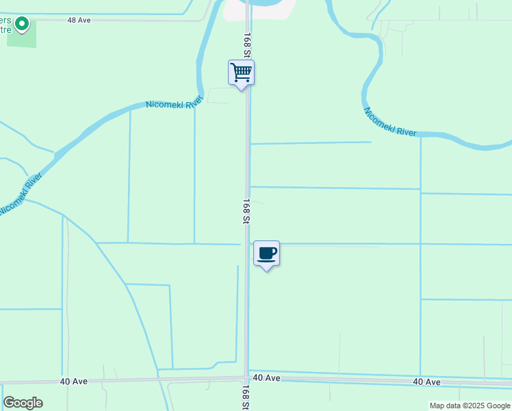 map of restaurants, bars, coffee shops, grocery stores, and more near 4386 168 Street in Surrey