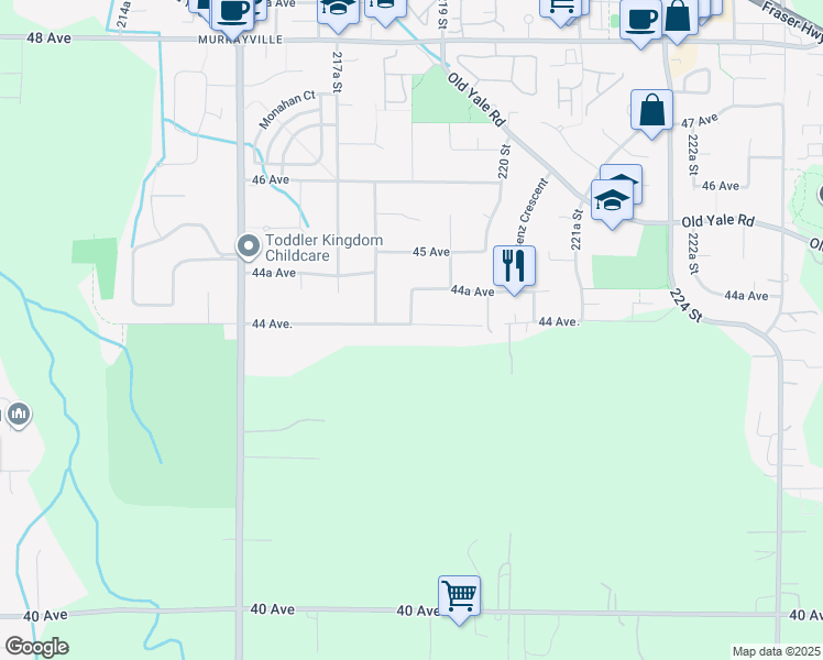 map of restaurants, bars, coffee shops, grocery stores, and more near 21842 44 Avenue in Langley