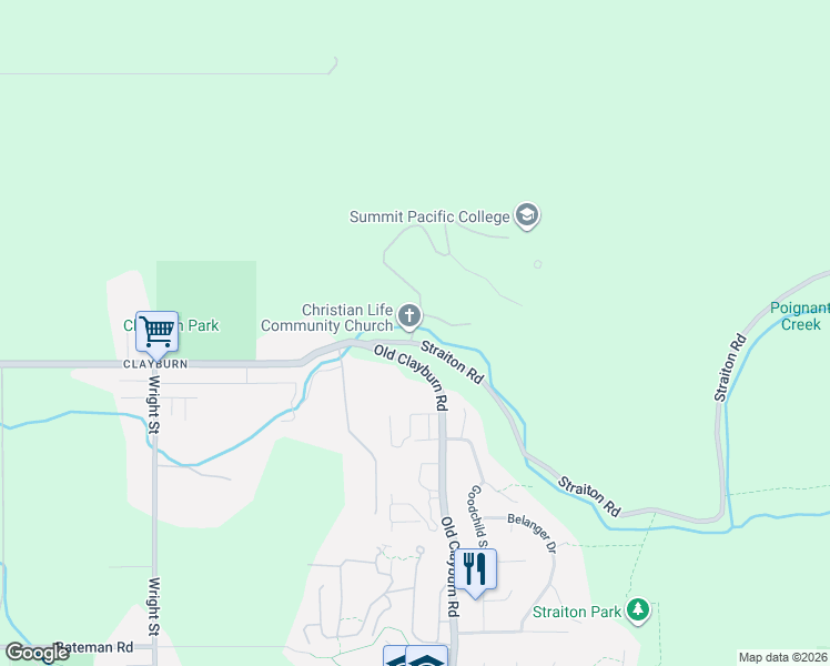 map of restaurants, bars, coffee shops, grocery stores, and more near 35131 Straiton Road in Abbotsford