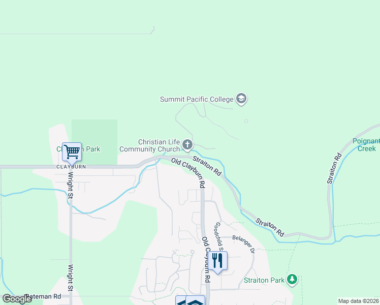 map of restaurants, bars, coffee shops, grocery stores, and more near 35259 Straiton Road in Abbotsford