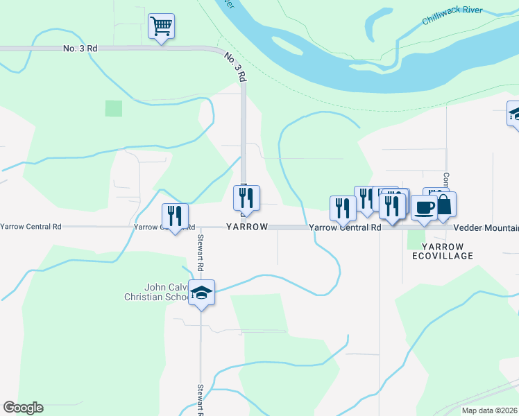 map of restaurants, bars, coffee shops, grocery stores, and more near 41932 Kirk Avenue in Chilliwack