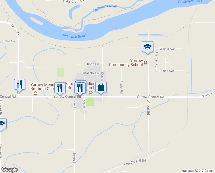 map of restaurants, bars, coffee shops, grocery stores, and more near 4452 Community Street in Chilliwack