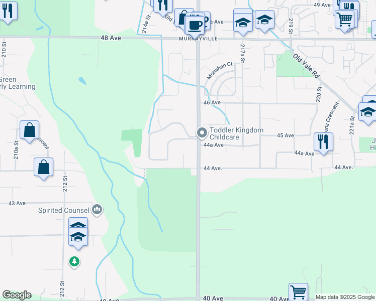 map of restaurants, bars, coffee shops, grocery stores, and more near 4450 215B Street in Langley Township