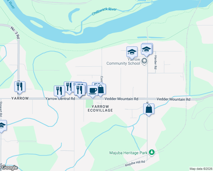 map of restaurants, bars, coffee shops, grocery stores, and more near 4464 Community Street in Chilliwack