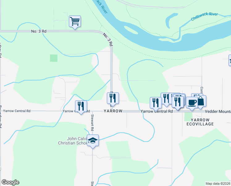 map of restaurants, bars, coffee shops, grocery stores, and more near 41932 Kirk Avenue in Chilliwack