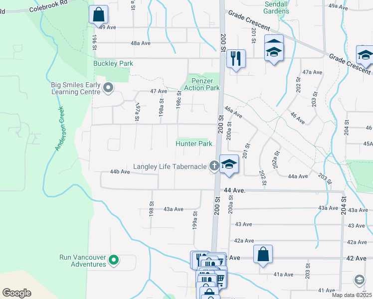 map of restaurants, bars, coffee shops, grocery stores, and more near 19934 45A Avenue in Langley