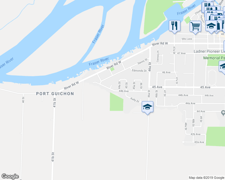 map of restaurants, bars, coffee shops, grocery stores, and more near 44B Avenue in Delta