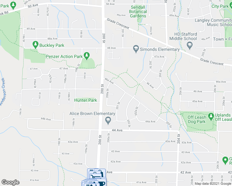 map of restaurants, bars, coffee shops, grocery stores, and more near 20073 45A Avenue in Langley City