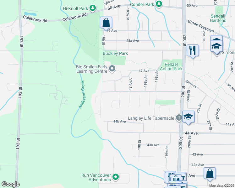 map of restaurants, bars, coffee shops, grocery stores, and more near 19694 46 Avenue in Langley