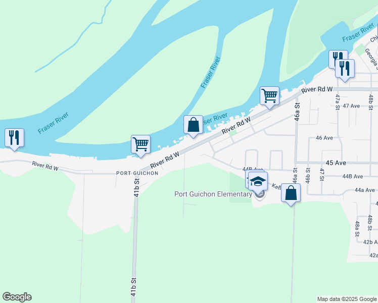 map of restaurants, bars, coffee shops, grocery stores, and more near 4310 River Road West in Delta