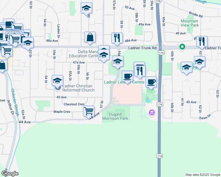 map of restaurants, bars, coffee shops, grocery stores, and more near 4585 Harvest Dr in Greater Vancouver Regional District