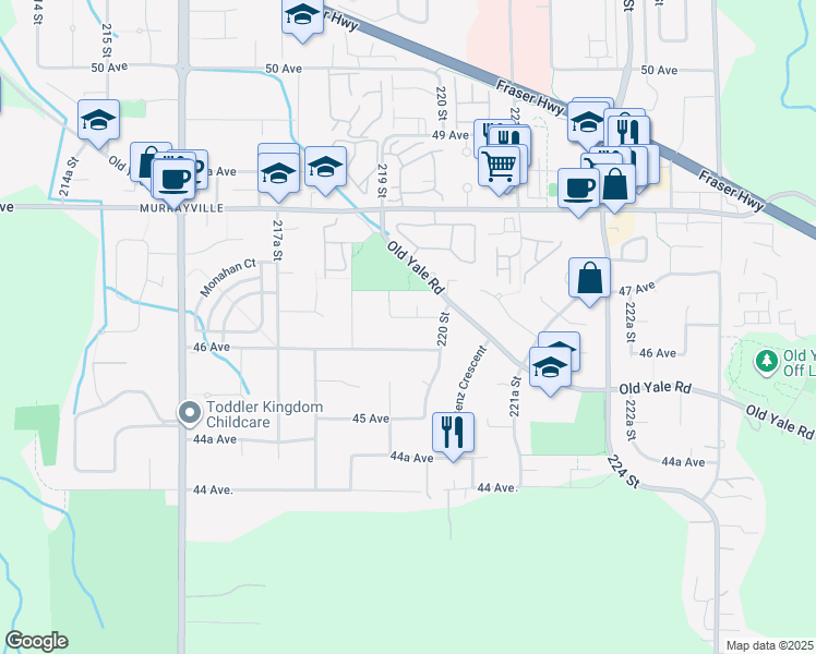 map of restaurants, bars, coffee shops, grocery stores, and more near 21920 46A Avenue in Langley Township