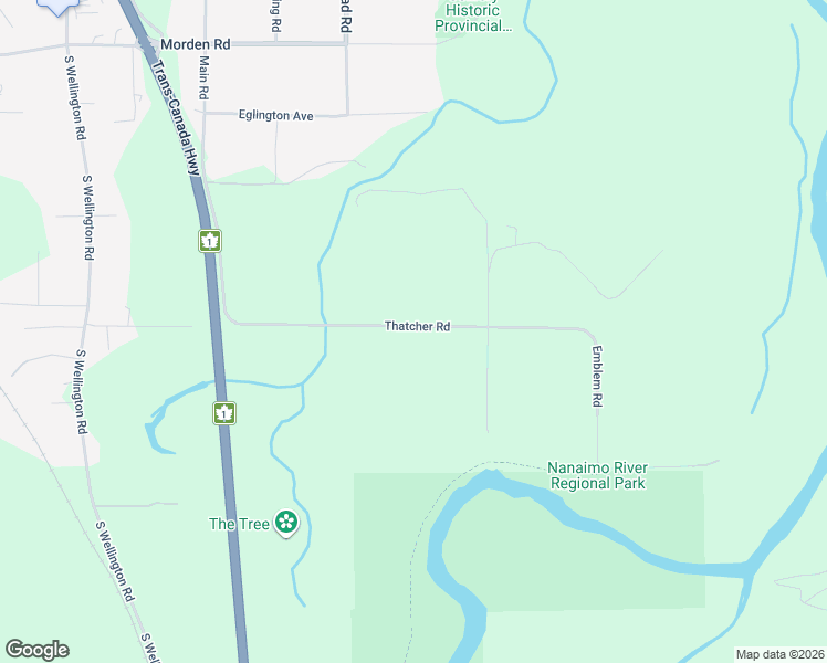 map of restaurants, bars, coffee shops, grocery stores, and more near 1821 Thatcher Road in Nanaimo