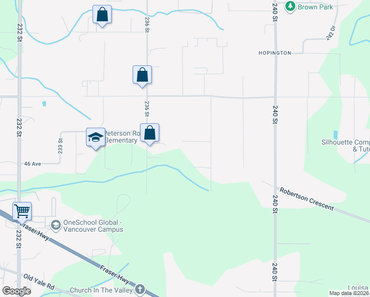 map of restaurants, bars, coffee shops, grocery stores, and more near 23716 46B Avenue in Langley Township