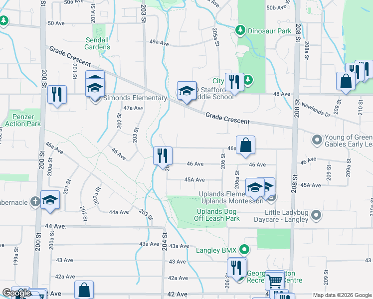 map of restaurants, bars, coffee shops, grocery stores, and more near in Langley