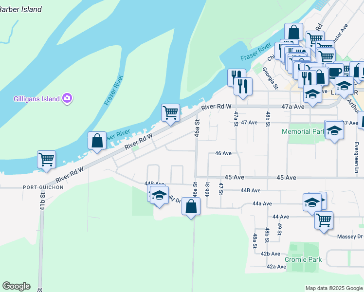 map of restaurants, bars, coffee shops, grocery stores, and more near 4602 Savoy Street in Delta