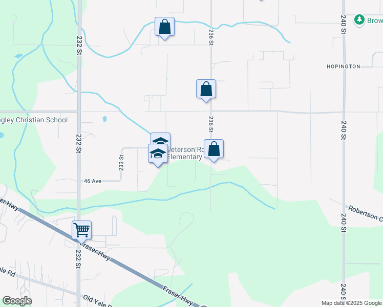 map of restaurants, bars, coffee shops, grocery stores, and more near 23540 47 Avenue in Langley Township