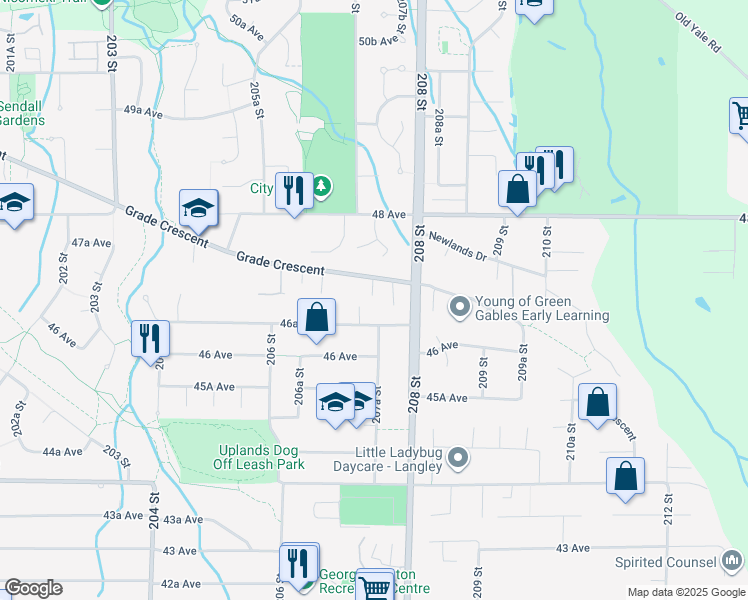 map of restaurants, bars, coffee shops, grocery stores, and more near in Langley