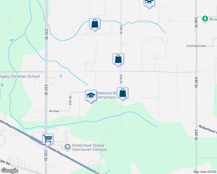 map of restaurants, bars, coffee shops, grocery stores, and more near 23523 47 Avenue in Langley Township