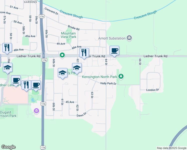 map of restaurants, bars, coffee shops, grocery stores, and more near 4684 Holly Park Wynd in Delta