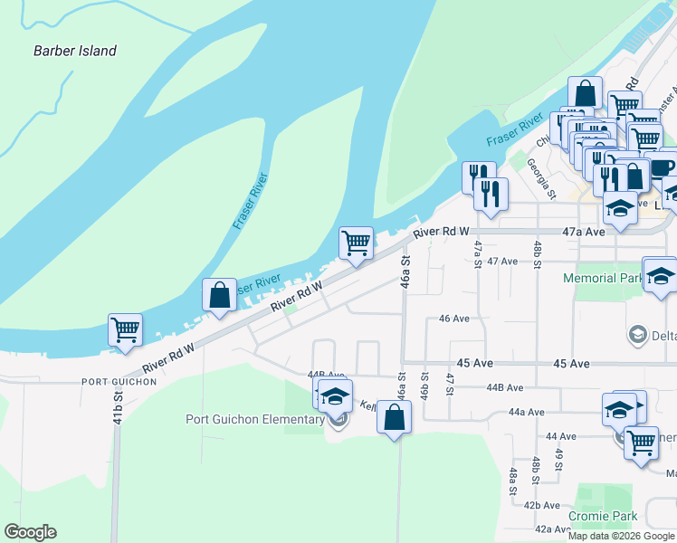 map of restaurants, bars, coffee shops, grocery stores, and more near in Delta