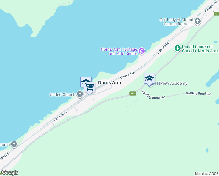 map of restaurants, bars, coffee shops, grocery stores, and more near in Norris Arm