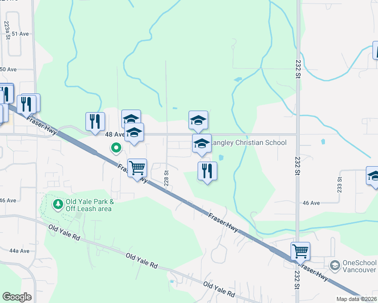map of restaurants, bars, coffee shops, grocery stores, and more near 4750 228 Street in Langley Township