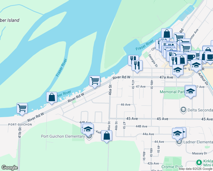 map of restaurants, bars, coffee shops, grocery stores, and more near in Delta
