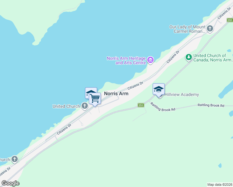 map of restaurants, bars, coffee shops, grocery stores, and more near in Norris Arm