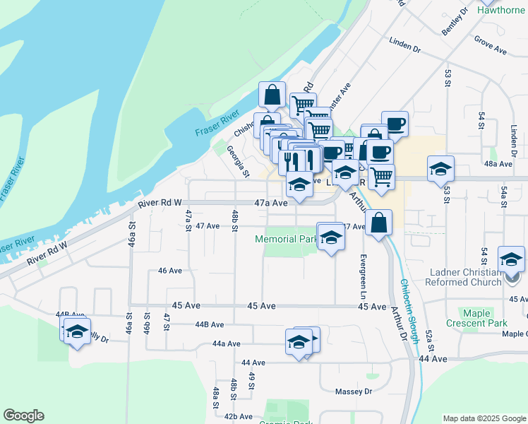 map of restaurants, bars, coffee shops, grocery stores, and more near 4729 Garry Street in Delta