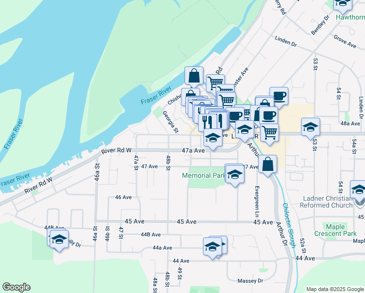 map of restaurants, bars, coffee shops, grocery stores, and more near 4908 Ellis Lane in Delta
