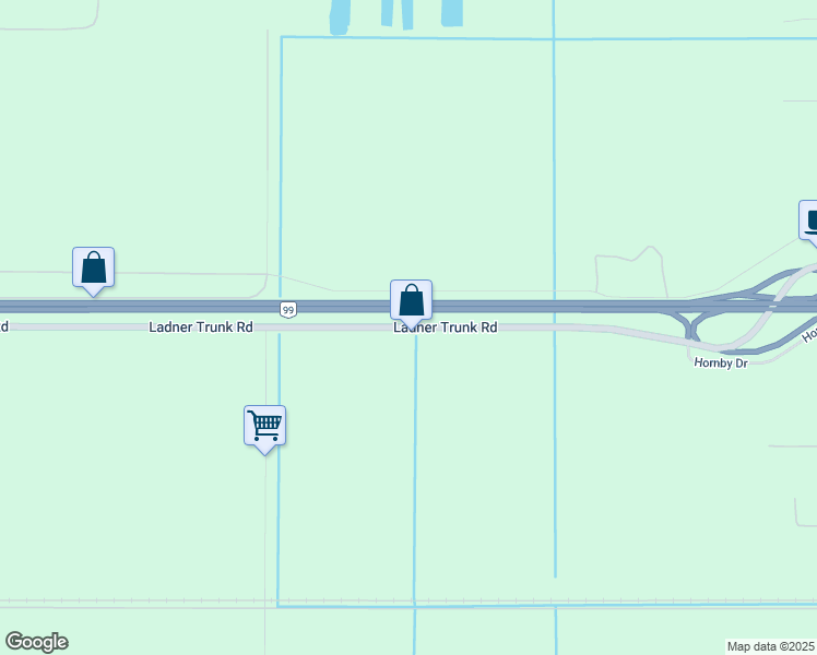 map of restaurants, bars, coffee shops, grocery stores, and more near Ladner Trunk Road in Delta