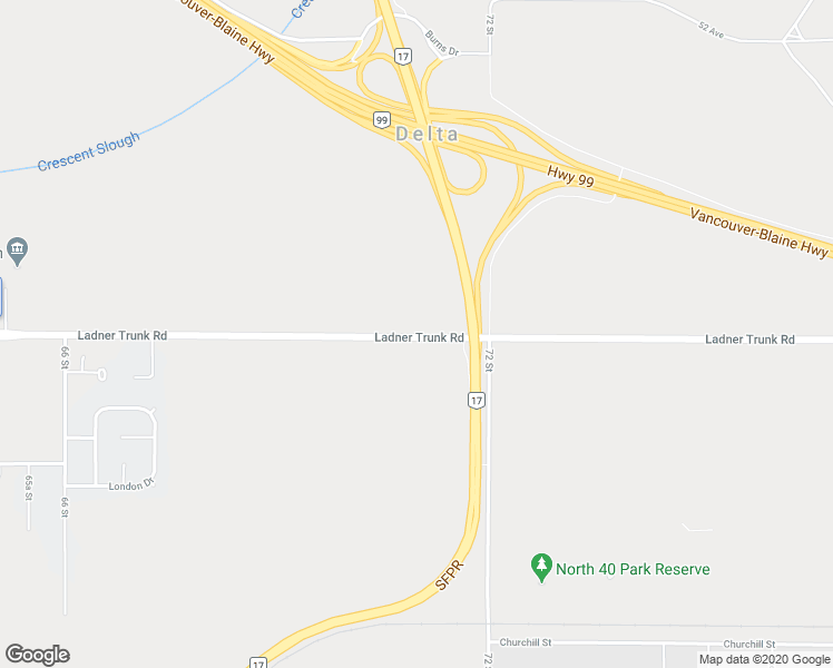 map of restaurants, bars, coffee shops, grocery stores, and more near 7101 Ladner Trunk Road in Delta