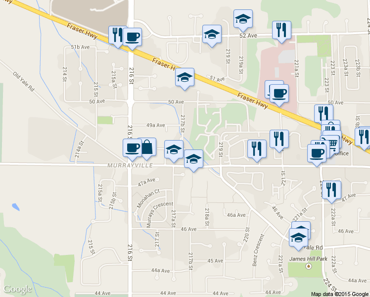 map of restaurants, bars, coffee shops, grocery stores, and more near 21793 48A Avenue in Langley