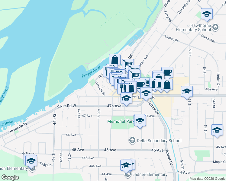 map of restaurants, bars, coffee shops, grocery stores, and more near 4816 Turnbuckle Wynd in Delta