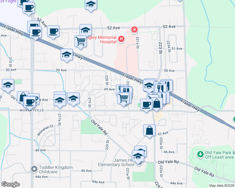 map of restaurants, bars, coffee shops, grocery stores, and more near in Langley