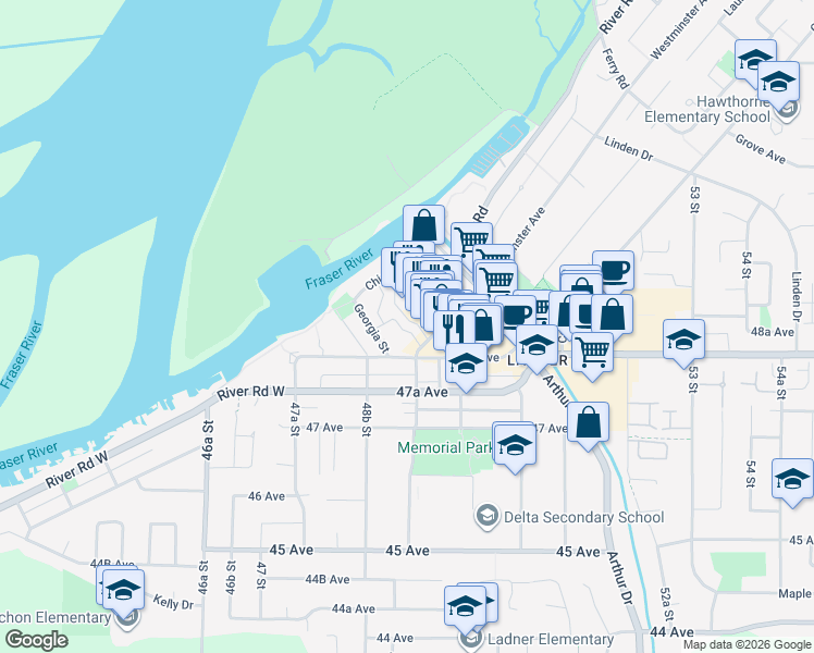 map of restaurants, bars, coffee shops, grocery stores, and more near 4866 Turnbuckle Wynd in Delta