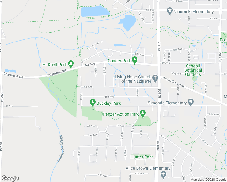 map of restaurants, bars, coffee shops, grocery stores, and more near 19746 49 Avenue in Langley City
