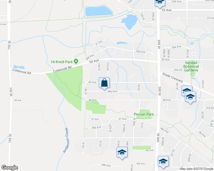 map of restaurants, bars, coffee shops, grocery stores, and more near 19712 49 Avenue in Langley
