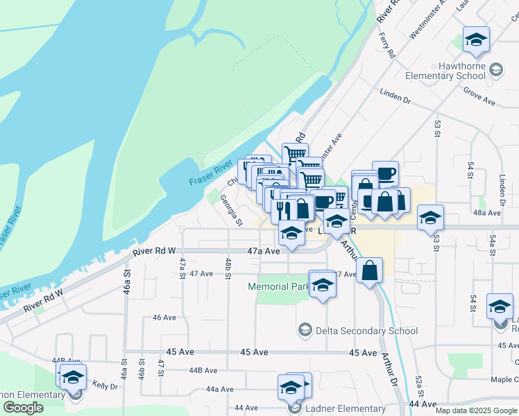 map of restaurants, bars, coffee shops, grocery stores, and more near 4831 Turnbuckle Wynd in Delta