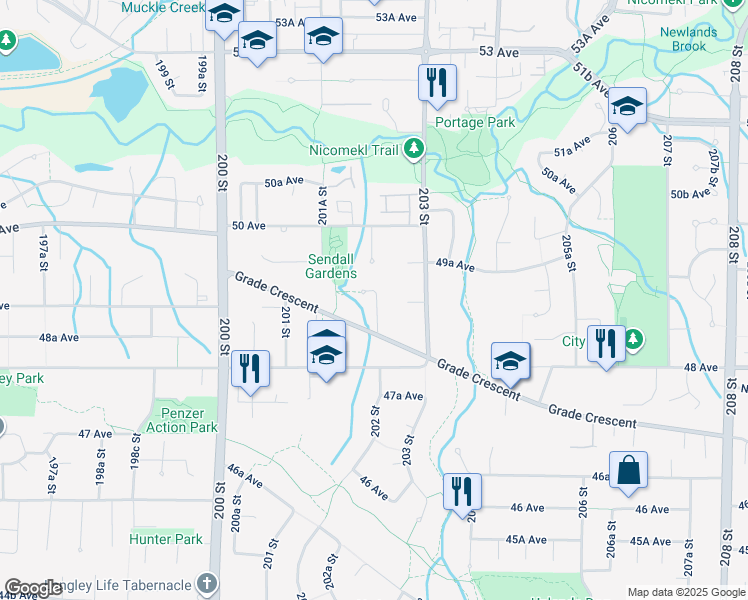 map of restaurants, bars, coffee shops, grocery stores, and more near in Langley