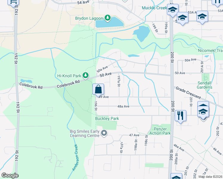 map of restaurants, bars, coffee shops, grocery stores, and more near 4928 196B Street in Langley